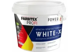 Краска акриловая влагостойкая интерьерная White-X, супербелая, база А, 24 кг / 16 л, Farbitex Profi