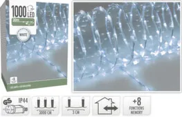 Гирлянда электрическая с контроллером, белый, 1000 led-лампы, адаптер IP44, 3000 см, Koopman