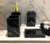 Набор для ванной керамический 4в1 черный мрамор,ALROSSA