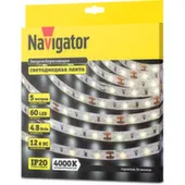 Светодиодная лента SMD3528 4,8Вт/м IP20 4000K 12В (бухта 5 м) Navigator