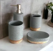 Набор для ванной керамический 4в1 серый+дерево,ALROSSA