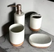 Набор для ванной керамический 4в1 белый+дерево,ALROSSA