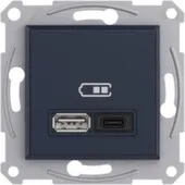 Антрацит розетка 2-мест. USB Asfora