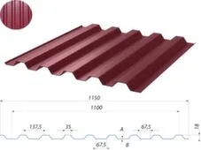 Профлист кровельный 6x1,15 Н18 (красное вино) 0,45мм /6,9м2 МЕТАЛЛ ПРОФИЛЬ