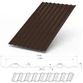 Профлист кровельный 6x1,15 Н18 толщ. 0,40мм Металл Профиль Коричневый шоколад ( RAL 8017 )
