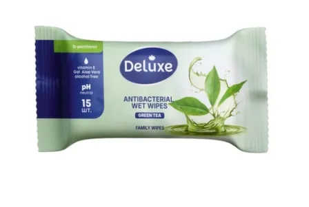 Купить Салфетки влажные с ароматом зелёного чая, 15 шт, Deluxe в интернет-магазине Akvilon.kz Купить Салфетки влажные с ароматом зелёного чая, 15 шт, Deluxe в интернет-магазине Akvilon.kz