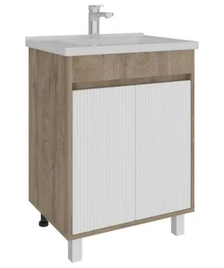 Тумба напольная Эвелин Дуб Эндгрейн Необработанный Белый матовый 2 двери с умывальником Orbita 1170-70/710, 70 см, AVK в интернет-магазине Akvilon.kz