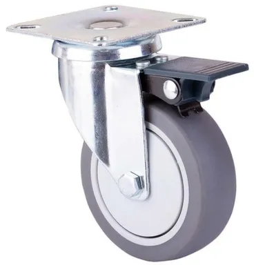 Купить Опора колесная поворотная на площадке со стопором 75 мм, пластик/резина, серый, 1 шт, Стройбат в интернет-магазине Akvilon.kz