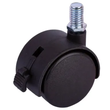 Купить Ролик двойной с резьбовым штифтом М10 со стопором, 50 мм, черный, 1 шт, Стройбат в интернет-магазине Akvilon.kz