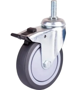 Купить Ролик одинарный с резьбовым штифтом М12 со стопором 100 мм, пластик/резина, серый, 1 шт, Стройбат в интернет-магазине Akvilon.kz