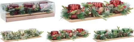 Купить Подсвечник 7,1x7,8 см, набор 3 шт в комплекте с подставкой 38x12x1,5 см и декорацией, в ассортименте, Koopman в интернет-магазине Akvilon.kz