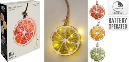 Купить Декорация подвесная Лимон, диаметр 17см, LED, с функцией таймера, в ассортименте, Koopman в интернет-магазине Akvilon.kz