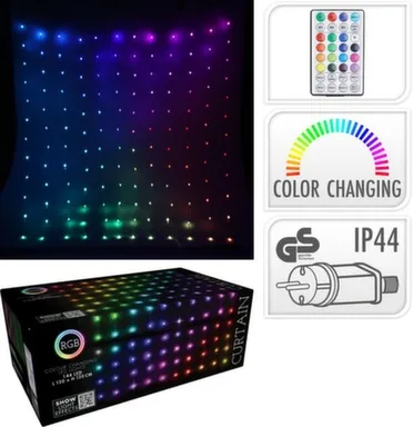 Купить Гирлянда электрическая Штора, 144 led-ламп, функция изменения цвета с пультом, 220-240 В, адаптер IP44, Koopman в интернет-магазине Akvilon.kz