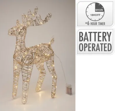 Купить Светильник декоративный Олень, 60 LED-ламп, 36x14x60 см, с функцией таймера, Koopman в интернет-магазине Akvilon.kz