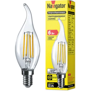 Купить Лампа светодиодная E14-C35-4000K-F- 6-230 филаментная, Navigator в интернет-магазине Akvilon.kz