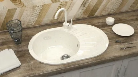 Купить Мойка кварцевая глянцевая Клоуд без сифона и отверстия под смеситель, BERGG lab Хлопок в интернет-магазине Akvilon.kz