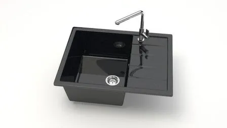 Купить Мойка кварцевая глянцевая Катрин без сифона и отверстия под смеситель, BERGG lab Черный в интернет-магазине Akvilon.kz