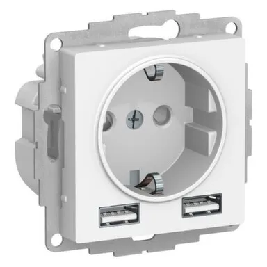 Купить Розетка одноместная с 2 USB A+A 16А,серия AtlasDesign белая в интернет-магазине Akvilon.kz