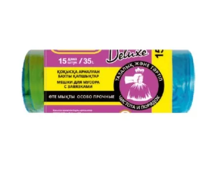 Купить Пакеты для мусора с завязками 35 л, 15 шт, особо прочные, Deluxe в интернет-магазине Akvilon.kz Купить Пакеты для мусора с завязками 35 л, 15 шт, особо прочные, Deluxe в интернет-магазине Akvilon.kz