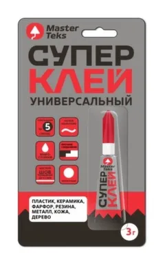 Купить Супер-клей цианоакрилатный, универсальный, прозрачный, 3 гр, Masterteks в интернет-магазине Akvilon.kz