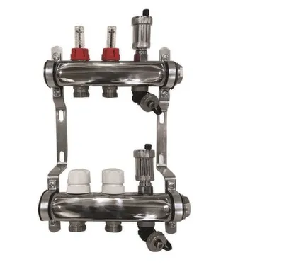 Купить Коллекторная группа с расходомерами, сливным краном и автомат. возд-ком, нерж. сталь 1"х2x3/4" в интернет-магазине Akvilon.kz
