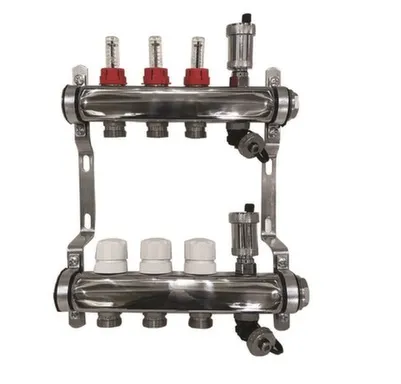 Купить Коллекторная группа с расходомерами, сливным краном и автомат. возд-ком, нерж. сталь 1"х3x3/4" в интернет-магазине Akvilon.kz