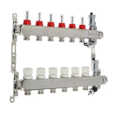 Купить Коллекторная группа с расходомерами, сливным краном и автомат. возд-ком, нерж. сталь 1"х6x3/4" в интернет-магазине Akvilon.kz