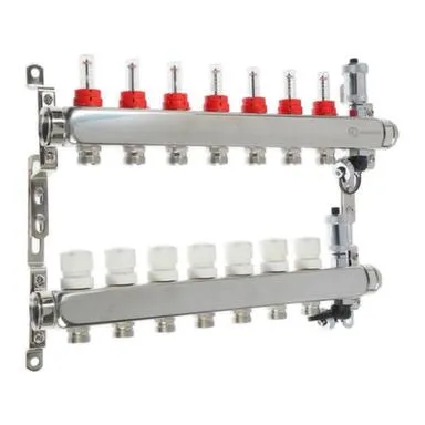 Купить Коллекторная группа с расходомерами, сливным краном и автомат. возд-ком, нерж. сталь 1"х7x3/4" в интернет-магазине Akvilon.kz