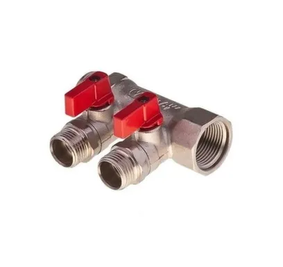 Купить Коллектор с отсечными кранами 3/4" х 2 вых. 1/2" НР Aqualink в интернет-магазине Akvilon.kz