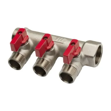 Купить Коллектор с отсечными кранами 3/4" х 3 вых. 1/2" НР Aqualink в интернет-магазине Akvilon.kz