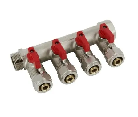 Купить Коллектор с отсечными кранами 3/4" ВР-НР х 4 вых. с евроконкусом 1/2" х 16 Aqualink в интернет-магазине Akvilon.kz