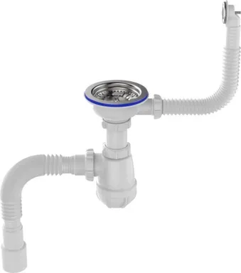 Купить Сифон бутылочный для мойки 3 1/2" х 40 мм, металлическая решетка, круглый хромированный перелив, гофротруба 40x40/50 мм, Aquant в интернет-магазине Akvilon.kz