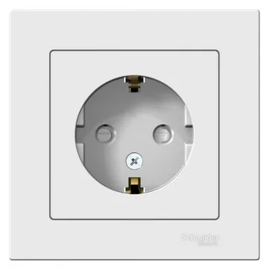 Купить Розетка 1-местная с заземлением Schneider Electric Atlas белая в интернет-магазине Akvilon.kz