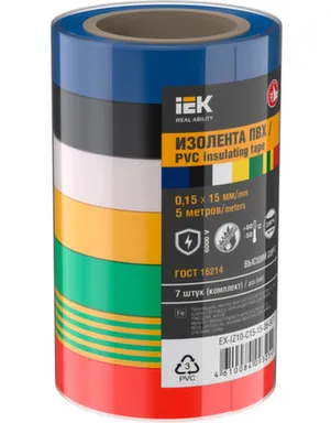 Купить Изолента 0,15x15 мм 5м (7шт/компл), IEK в интернет-магазине Akvilon.kz