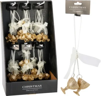 Купить Декорация подвесная Винный бокал, золото, 2,5x2,5x16 см, в ассортименте, Koopman в интернет-магазине Akvilon.kz