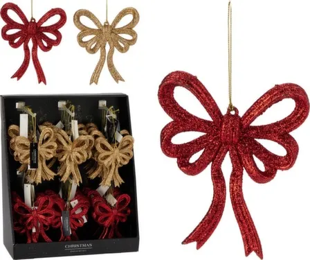 Купить Декорация подвесная Бант, красный/золото, 11x2x13 см, в ассортименте, Koopman в интернет-магазине Akvilon.kz