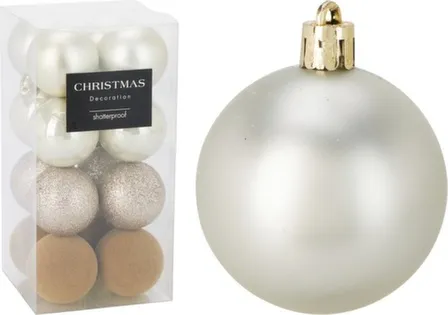 Купить Ёлочное украшение Шар, белый/коричневый, диаметр 5 см, набор 16 шт, в ассортименте, Koopman в интернет-магазине Akvilon.kz