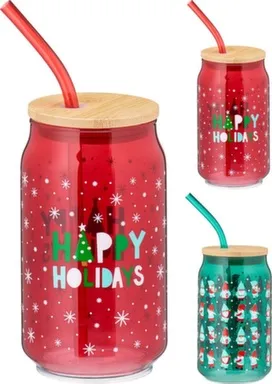 Купить Стакан в форме банки с крышкой и трубочкой, 500 мл, в ассортименте, Koopman в интернет-магазине Akvilon.kz