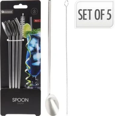 Купить Ложка-соломинка для коктейля 21,5 см, набор 4 шт, в комплекте с ёршиком для чистки 20 см, Koopman в интернет-магазине Akvilon.kz