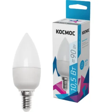 Купить Лампа светодиодная E14-C37-4500K-10,5-230 (дневной белый), Космос в интернет-магазине Akvilon.kz