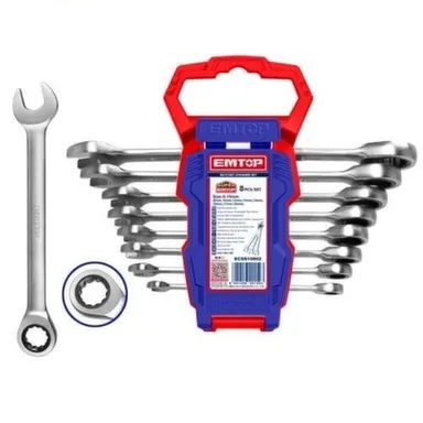 Купить Набор комбинированных ключей с трещоткой 8 шт, EMTOP в интернет-магазине Akvilon.kz