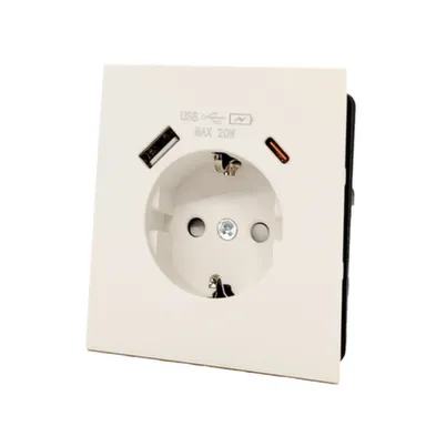 Розетка с разъемом USB+TYPE C Auroom серия Linea 1-местная (механизм), быстрая зарядка 20W с/з, Белый soft touch, 250V-10A в интернет-магазине Akvilon.kz Розетка с разъемом USB+TYPE C Auroom серия Linea 1-местная (механизм), быстрая зарядка 20W с/з, Белый soft touch, 250V-10A в интернет-магазине Akvilon.kz