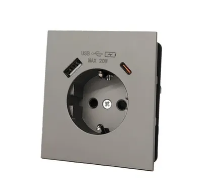 Розетка с разъемом USB+TYPE C Auroom серия Linea 1-местная (механизм), быстрая зарядка 20W с/з, Серый soft touch, 250V-10A в интернет-магазине Akvilon.kz Розетка с разъемом USB+TYPE C Auroom серия Linea 1-местная (механизм), быстрая зарядка 20W с/з, Серый soft touch, 250V-10A в интернет-магазине Akvilon.kz