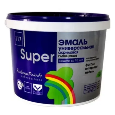 Купить Эмаль акриловая Радуга Super-117 глянцевая универсальная база С 2,7 в интернет-магазине Akvilon.kz