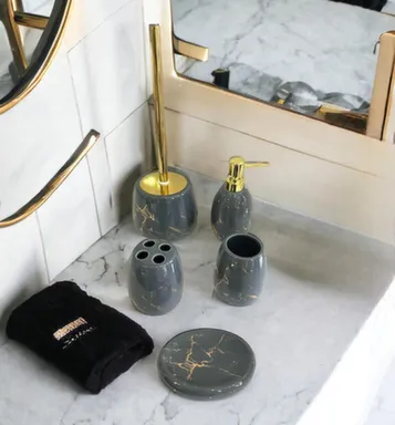 Купить Набор для ванной керамический 5в1 серый мрамор, ALROSSA в интернет-магазине Akvilon.kz