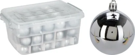 Купить Ёлочное украшение Шар, серебро, набор 70 шт, в контейнере для хранения, дизайн и размер в ассортименте, Koopman в интернет-магазине Akvilon.kz