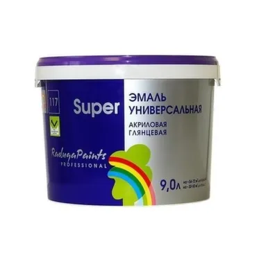 Купить Эмаль Радуга Super-117 акриловая глянцевая универсальная 9 л 9 в интернет-магазине Akvilon.kz
