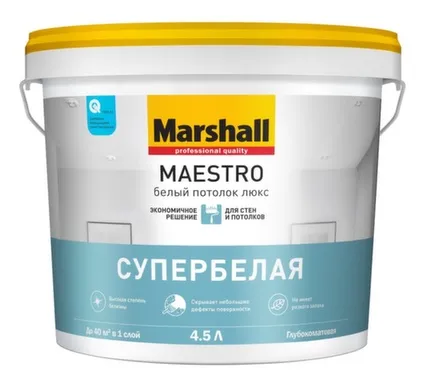 Купить Краска водно-дисперсионная Marshall MAESTRO Белый потолок люкс 4,5 л в интернет-магазине Akvilon.kz