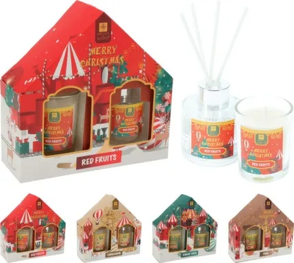 Купить Ароматизатор воздуха для помещений: диффузор 40 мл с палочками и свечой залитой в стакан, в ассортименте, Koopman в интернет-магазине Akvilon.kz