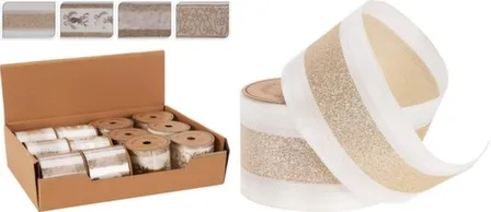 Купить Лента для декорирования, белый/золото, 270x6 см, в ассортименте, Koopman в интернет-магазине Akvilon.kz